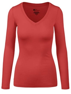 Women's Basic Long Sleeve V Neck Tee Everyday Casual Shirts