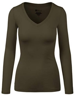 Women's Basic Long Sleeve V Neck Tee Everyday Casual Shirts