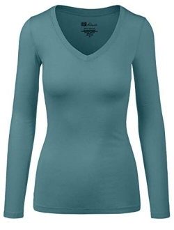 Women's Basic Long Sleeve V Neck Tee Everyday Casual Shirts