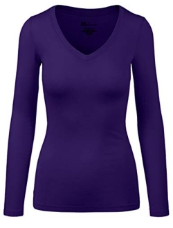 Women's Basic Long Sleeve V Neck Tee Everyday Casual Shirts