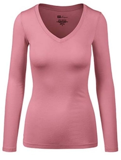 Women's Basic Long Sleeve V Neck Tee Everyday Casual Shirts