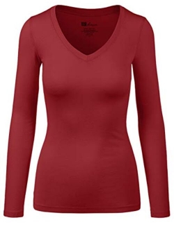 Women's Basic Long Sleeve V Neck Tee Everyday Casual Shirts