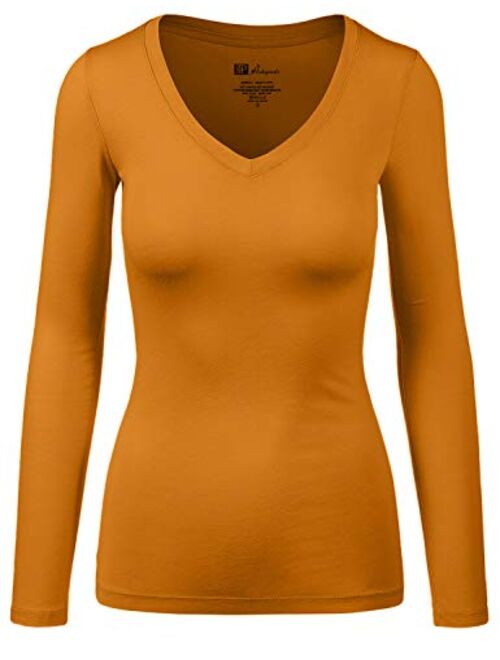 HATOPANTS Women's Basic Long Sleeve V Neck Tee Everyday Casual Shirts