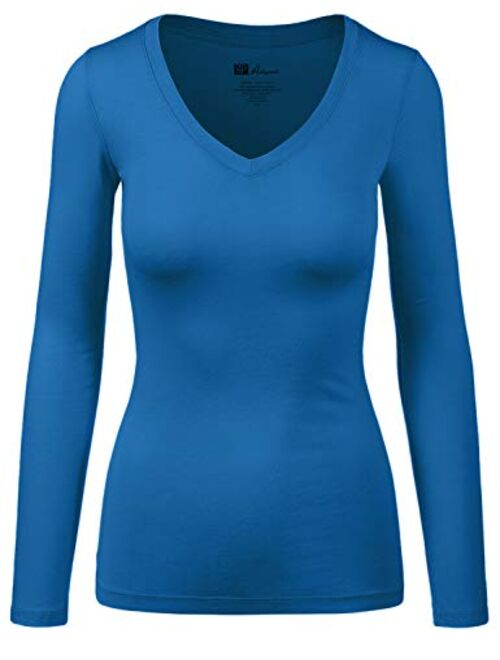 HATOPANTS Women's Basic Long Sleeve V Neck Tee Everyday Casual Shirts