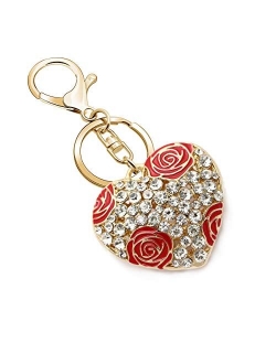 Keychains for Women, Gifts for Women Girls Crystal Flowers Ball Keychain and Sweet Love Heart Rose Flower Crystal Keyring