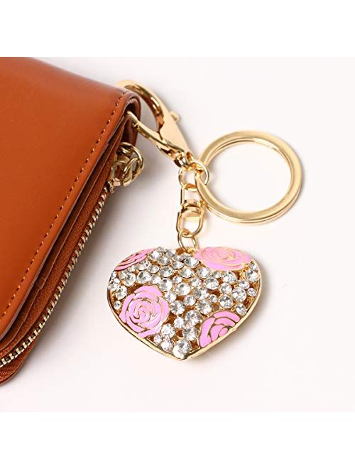 Keychains for Women, Gifts for Women Girls Crystal Flowers Ball Keychain and Sweet Love Heart Rose Flower Crystal Keyring