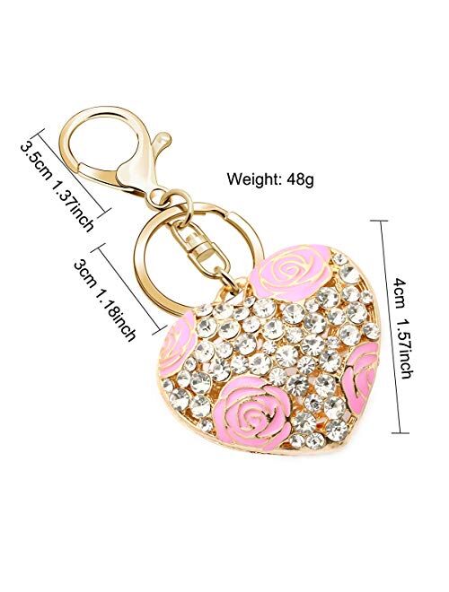 Keychains for Women, Gifts for Women Girls Crystal Flowers Ball Keychain and Sweet Love Heart Rose Flower Crystal Keyring