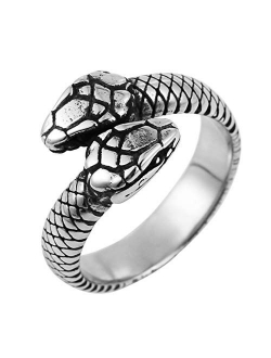 Gothic Jewelry Retro Double Snake Head Loop Fashion Animal Personality Stainless Steel Ring