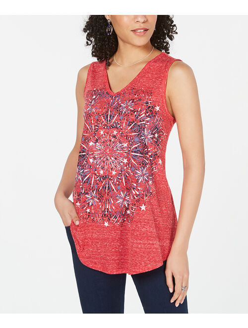 Red Firework Medal V-Neck Swing Tank - Women