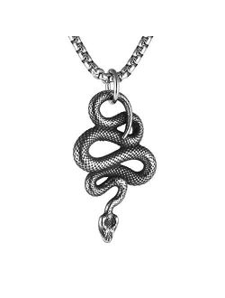 Gothic Jewelry Men's Stainless Steel Animal Snake Pendant Chain Necklace