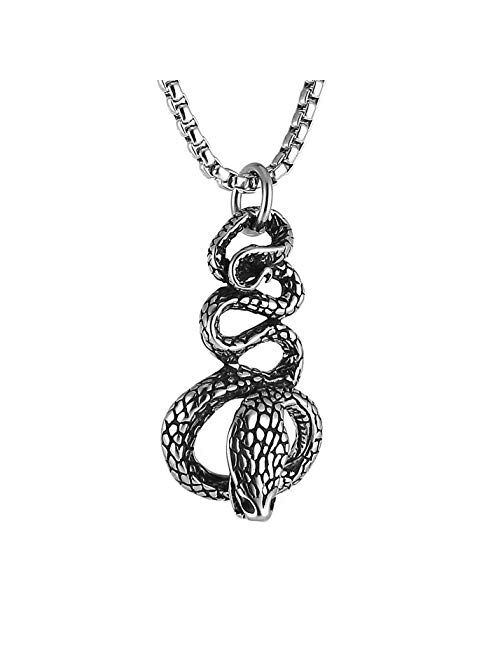 HZMAN Gothic Jewelry Men's Stainless Steel Animal Snake Pendant Chain Necklace