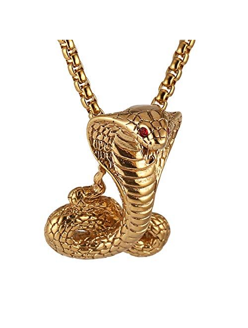 HZMAN Gothic Jewelry Men's Stainless Steel Animal Snake Pendant Chain Necklace