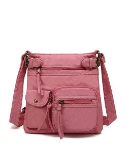 Multi Pocket Crossbody Bag for Women, Shoulder Bag, Ultra Soft Washed Vegan Leather Shoulder Purse, H1833