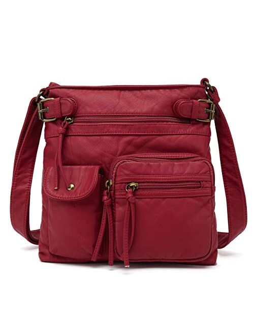 Scarleton Multi Pocket Crossbody Bag for Women, Shoulder Bag, Ultra Soft Washed Vegan Leather Shoulder Purse, H1833