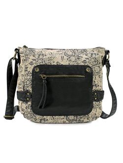 Small Fabric Crossbody Shoulder Bag for Women, Ultra Soft Washed Vegan Leather, H1914