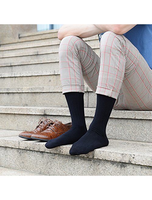 JOYNEE JOYNÉE Mens Crew Dress Socks 4 Pack Patterned Cotton for Casual,Business