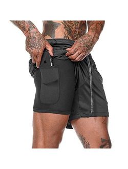 JOYNE Mens 2 in 1 Workout Running Shorts Gym Quick Dry Athletic Training Sport Short with Pockets