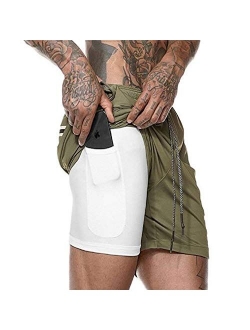 JOYNE Mens 2 in 1 Workout Running Shorts Gym Quick Dry Athletic Training Sport Short with Pockets