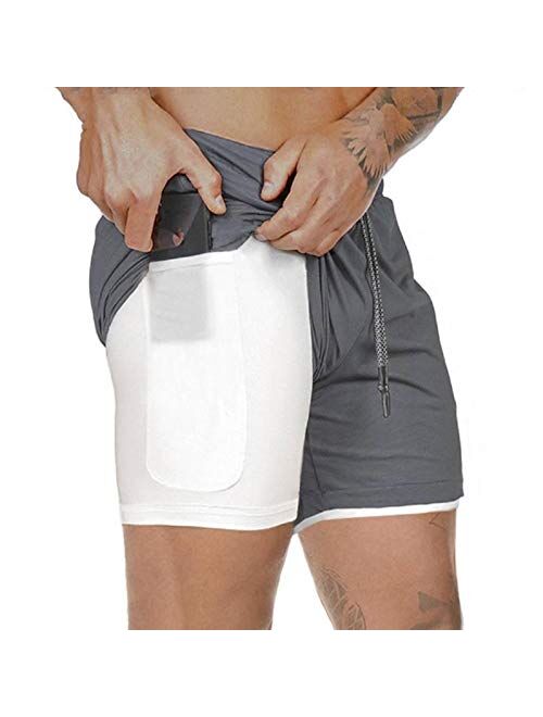 JOYNEE JOYNÉE Mens 2 in 1 Workout Running Shorts Gym Quick Dry Athletic Training Sport Short with Pockets