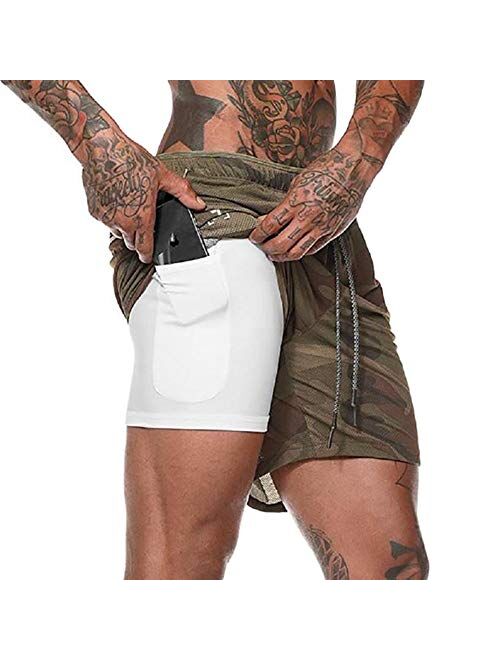 JOYNEE JOYNÉE Mens 2 in 1 Workout Running Shorts Gym Quick Dry Athletic Training Sport Short with Pockets