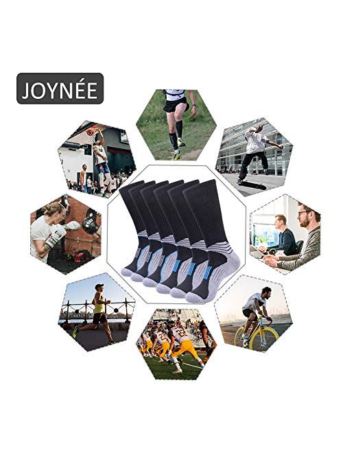 JOYNEE JOYNÉE Men's Athletic Performance Cushion Crew Socks for Running and Training 6 Pack