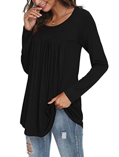 LONGYUAN Women's Casual Comfort Tunic Loose Fitting Short Sleeve Tops Cotton Cute Flare Blouse