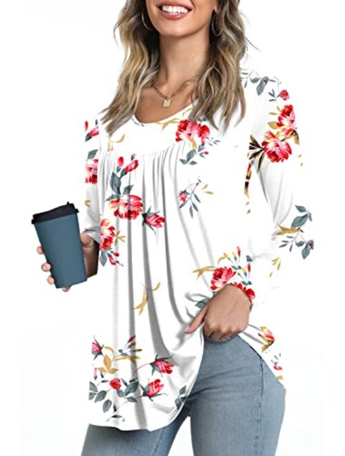 LONGYUAN Women's Casual Comfort Tunic Loose Fitting Short Sleeve Tops Cotton Cute Flare Blouse