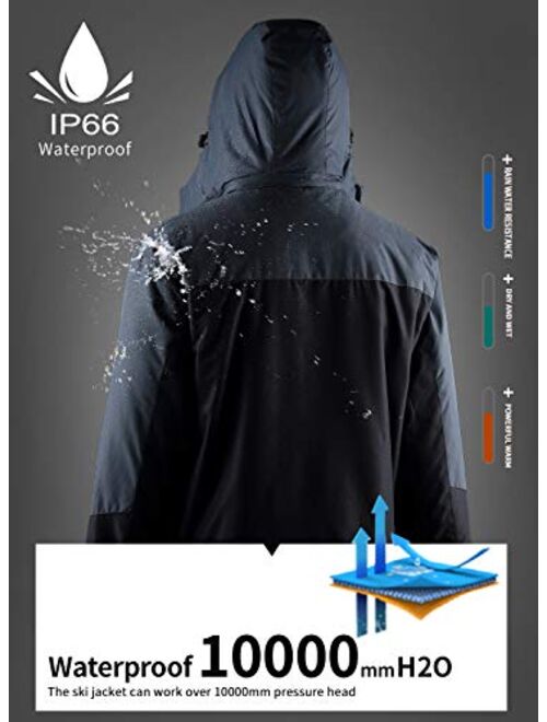 CIOR Men's Mountain Waterproof Ski Jacket II Windproof Rain Jacket Winter Warm Snow Coat with Removable Hood