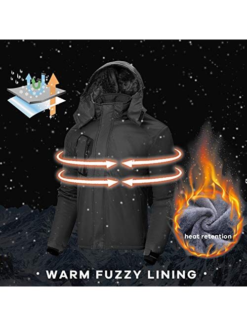 WULFUL Men's Waterproof Ski Jacket Warm Winter Snow Coat Mountain Windbreaker Hooded Raincoat