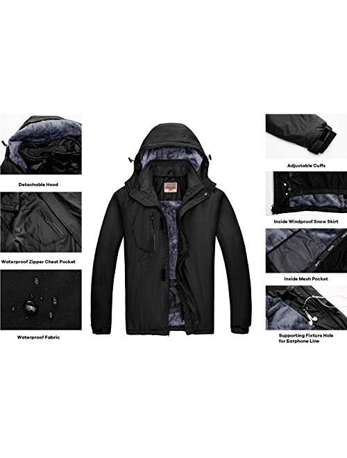 WULFUL Men's Waterproof Ski Jacket Warm Winter Snow Coat Mountain Windbreaker Hooded Raincoat