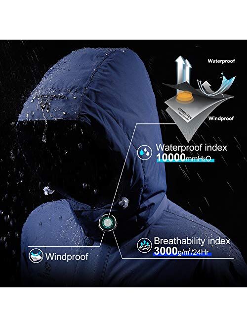 CAMEL CROWN Mens Waterproof Winter Coat Snow Ski Jacket Warm Fleece Mountain Windproof Detachable Hood Jackets Raincoat