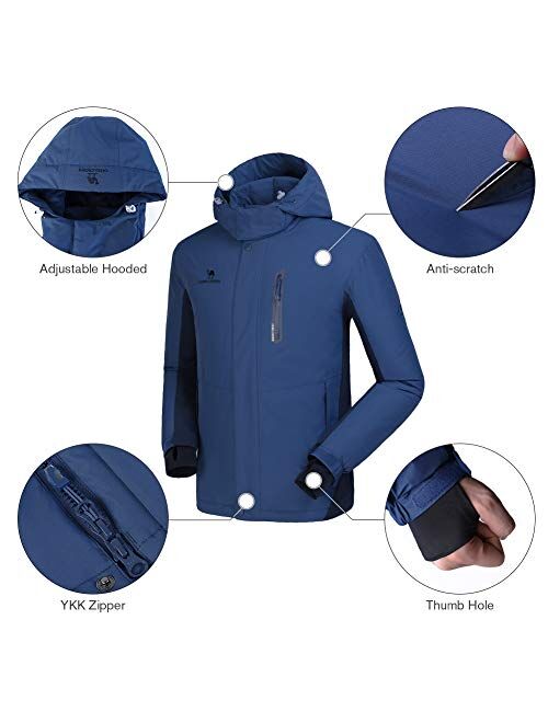 CAMEL CROWN Mens Waterproof Winter Coat Snow Ski Jacket Warm Fleece Mountain Windproof Detachable Hood Jackets Raincoat