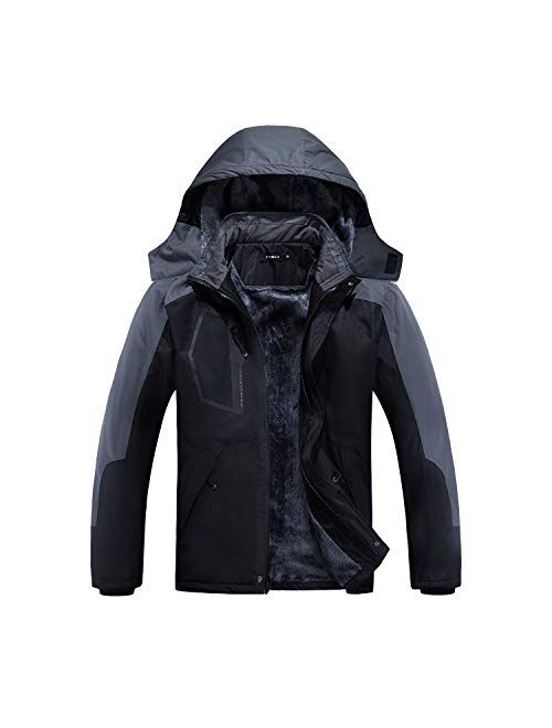 FTIMILD Mens Winter Coat, Waterproof Ski Jacket Winter Windproof Rain Jacket Warm Snow Coats