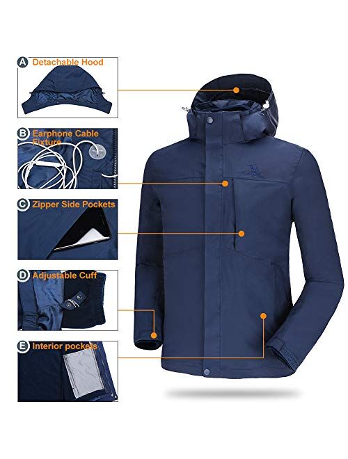 CAMELSPORTS Men's Mountain Ski Jacket 3 in 1 Waterproof Winter Jacket Warm Snow Jacket Hooded Rain Coat Windproof Winter Coat