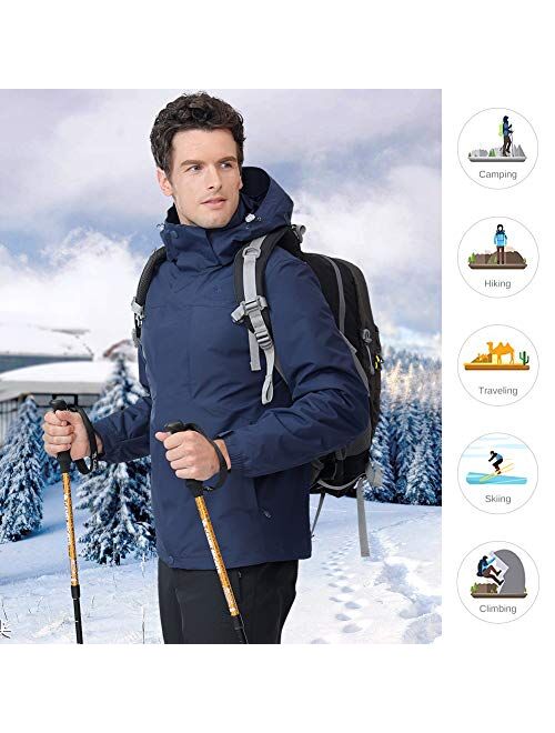 CAMELSPORTS Men's Mountain Ski Jacket 3 in 1 Waterproof Winter Jacket Warm Snow Jacket Hooded Rain Coat Windproof Winter Coat