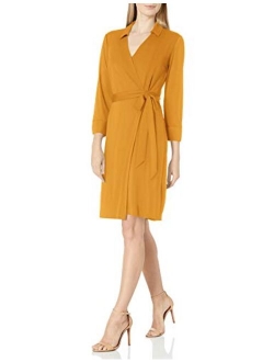 Amazon Brand - Lark & Ro Women's Matte Jersey Collared V-Neck Long Sleeve Wrap Dress