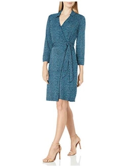 Amazon Brand - Lark & Ro Women's Matte Jersey Collared V-Neck Long Sleeve Wrap Dress