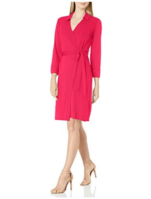 Amazon Brand - Lark & Ro Women's Matte Jersey Collared V-Neck Long Sleeve Wrap Dress