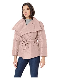 Amazon Brand - Lark & Ro Women's Long Sleeve Short Puffer Coat with Wrap