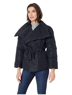 Amazon Brand - Lark & Ro Women's Long Sleeve Short Puffer Coat with Wrap