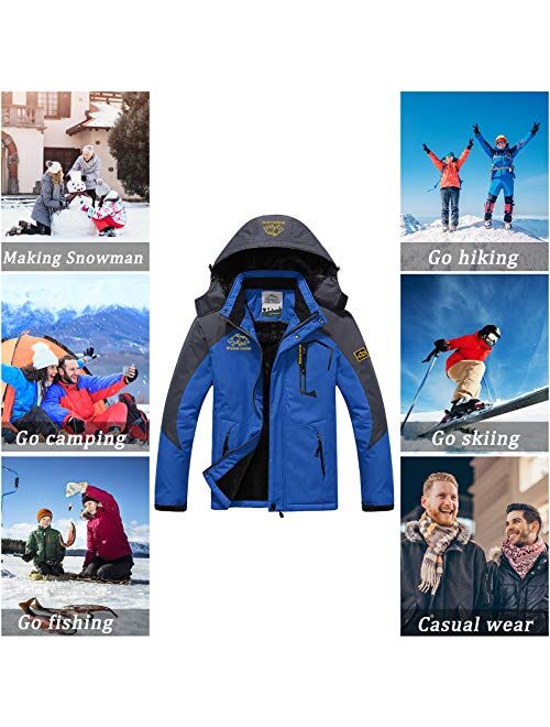 Men's Ski Jacket Warm Winter Jacket Windproof Snow Coat Waterproof Rain Jacket for Hiking Camping Outwear