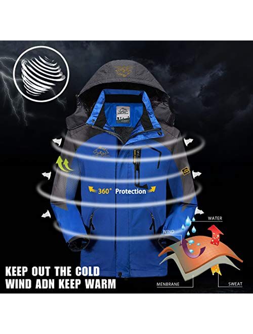 Men's Ski Jacket Warm Winter Jacket Windproof Snow Coat Waterproof Rain Jacket for Hiking Camping Outwear