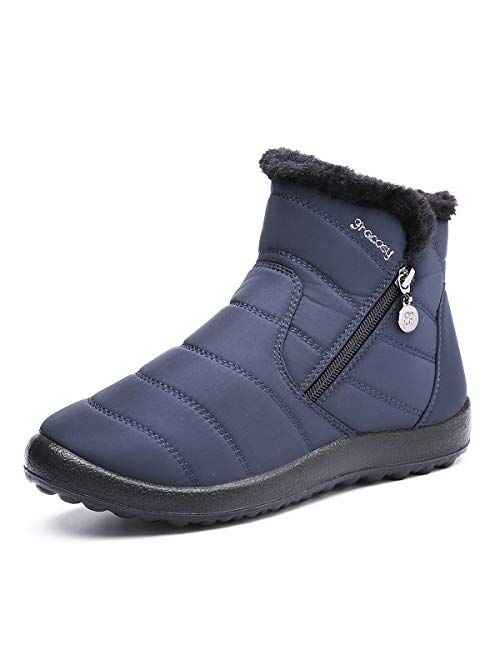 gracosy Warm Snow Boots Outdoor for Women Winter Fur Lining Shoes Anti-Slip Lightweight Ankle Bootie Waterproof Slip-on Snow Boots