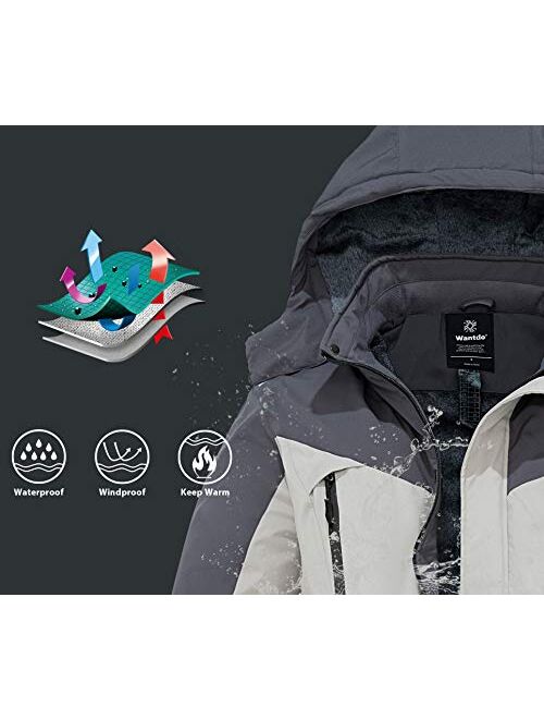 Wantdo Men's Waterproof Snowboarding Jacket Windproof Ski Jackets Winter Snow Coats Warm Fleece Raincoats