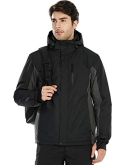 Men's Waterproof Ski Snow Jacket Fleece Lined Warm Winter Rain Jacket with Hood