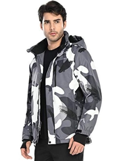 Men's Waterproof Ski Snow Jacket Fleece Lined Warm Winter Rain Jacket with Hood