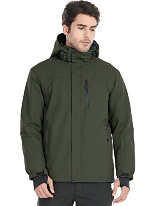 FREE SOLDIER Men's Waterproof Ski Snow Jacket Fleece Lined Warm Winter Rain Jacket with Hood