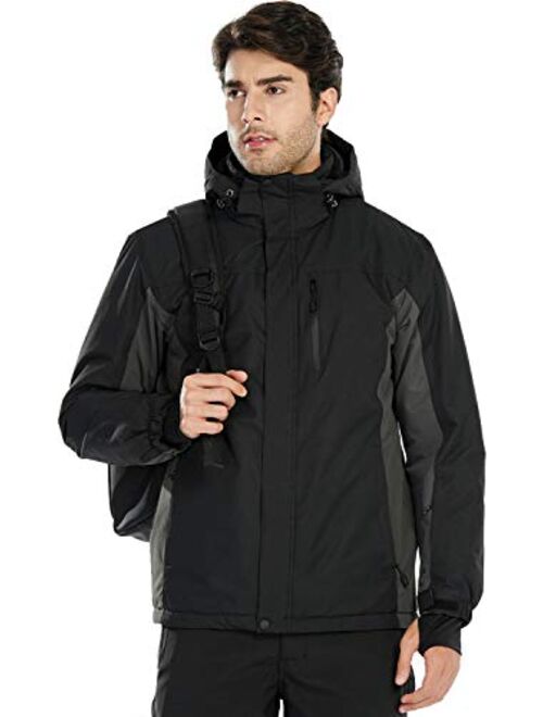 FREE SOLDIER Men's Waterproof Ski Snow Jacket Fleece Lined Warm Winter Rain Jacket with Hood