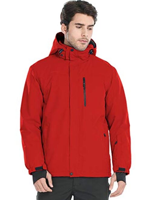 FREE SOLDIER Men's Waterproof Ski Snow Jacket Fleece Lined Warm Winter Rain Jacket with Hood