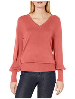 Amazon Brand - Lark & Ro Women's Long Balloon Sleeve V-Neck Sweater